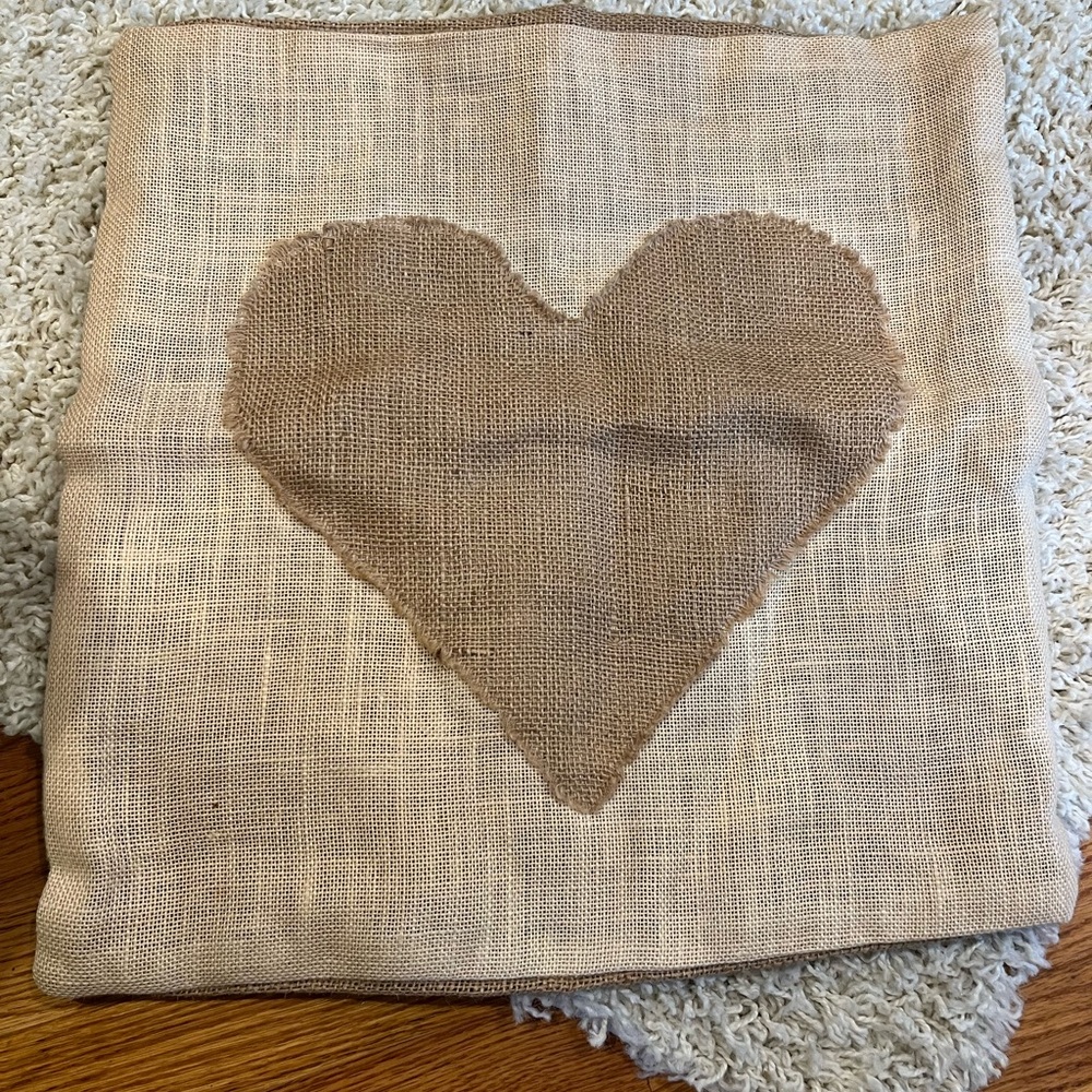 Cute Bouteille Chic heart burlap pillow cover 20” x 20”